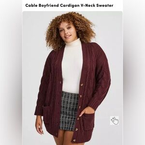 Torrid Cable Boyfriend Cardigan V-Neck Sweater - Sassafras 3x